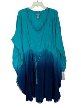 Catherines Ombré Turquoise Blue Kaftan Style Coverup Dress Plus Size Cover Up 3X